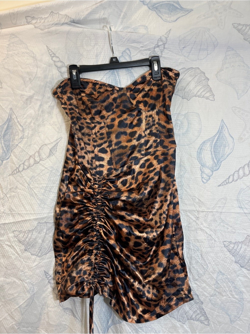 PrettyLittleThing Leopard Print Strapless Ruched Satin Mini Dress - Brown/Black